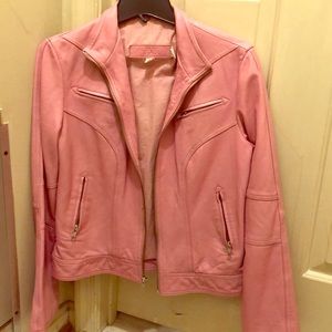 Pink distressed leather jacket limited edition#184